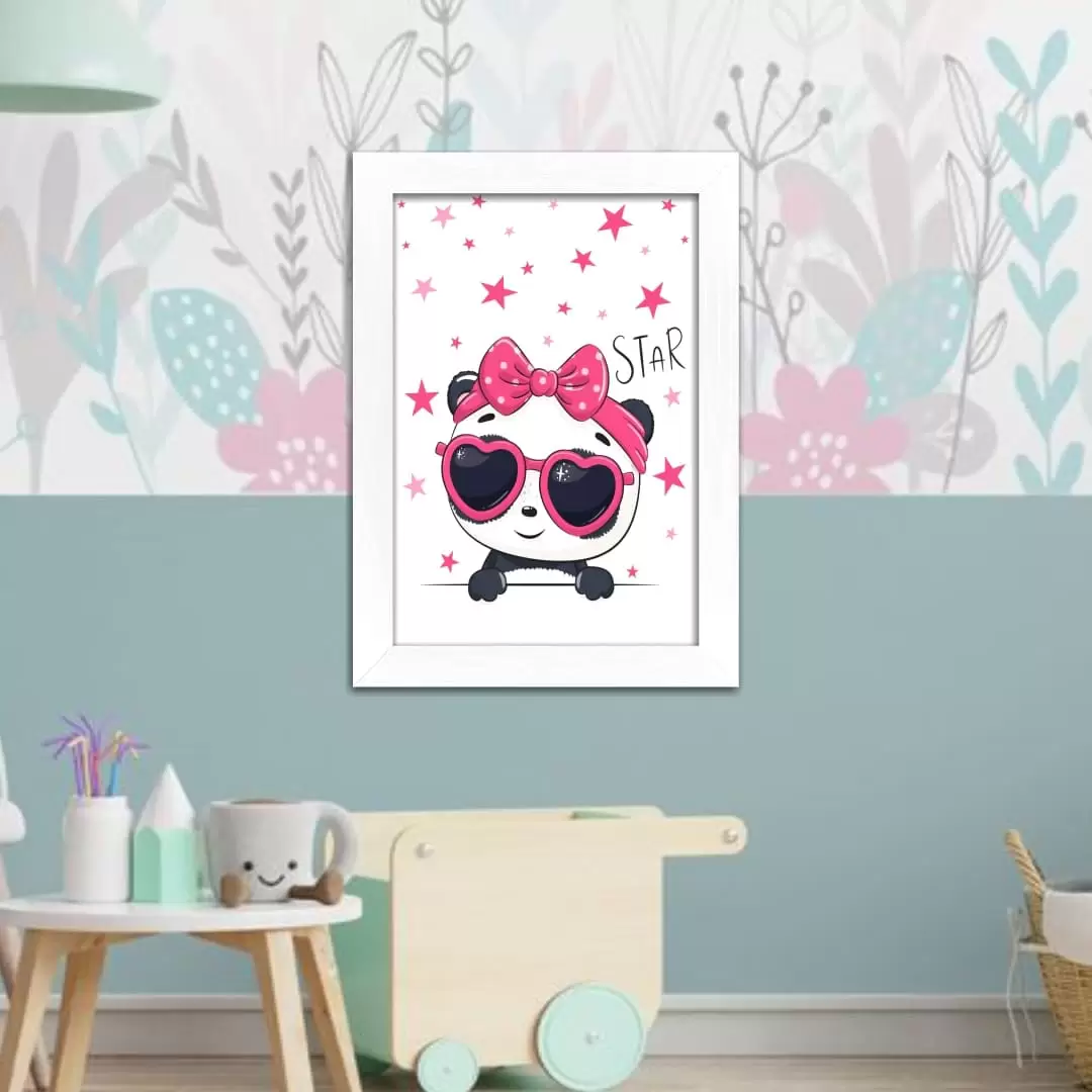 Quadro Decorativo Panda Coração - Moldura Preta -