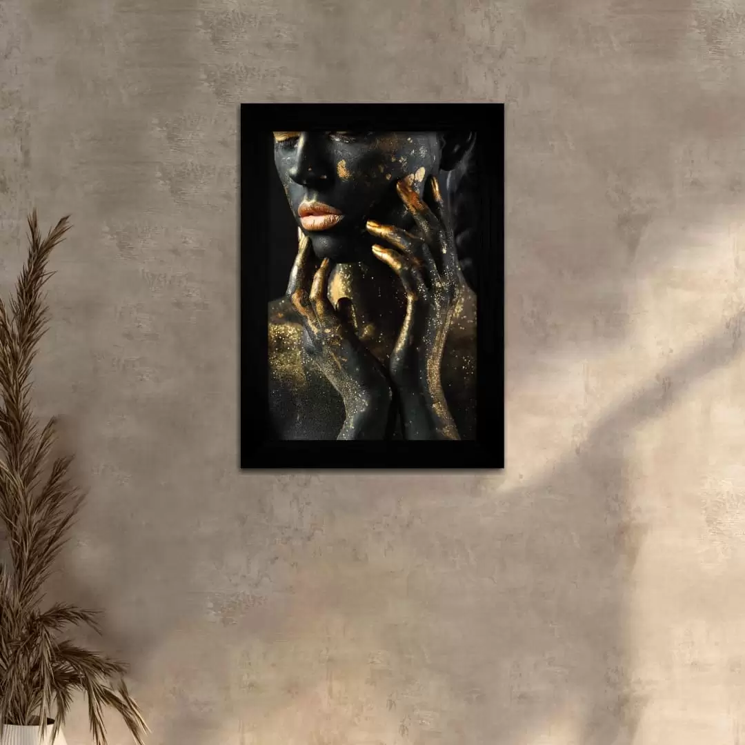 Quadro Decorativo Pó Dourado - Moldura Preta -