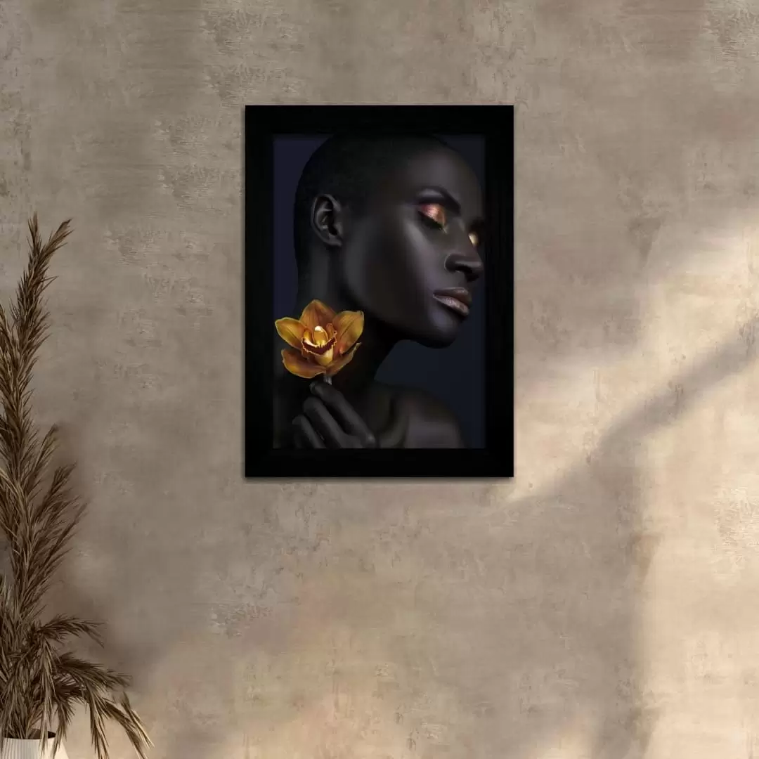 Quadro Decorativo Negra e Flores - Moldura Preta -