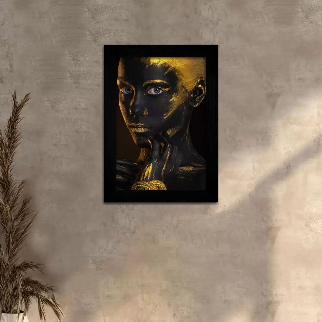 Quadro Decorativo Negra Cabelo-Dourado - Moldura Preta - Quadro Decorativo Negra Cabelo-Dourado - Moldura Preta -
