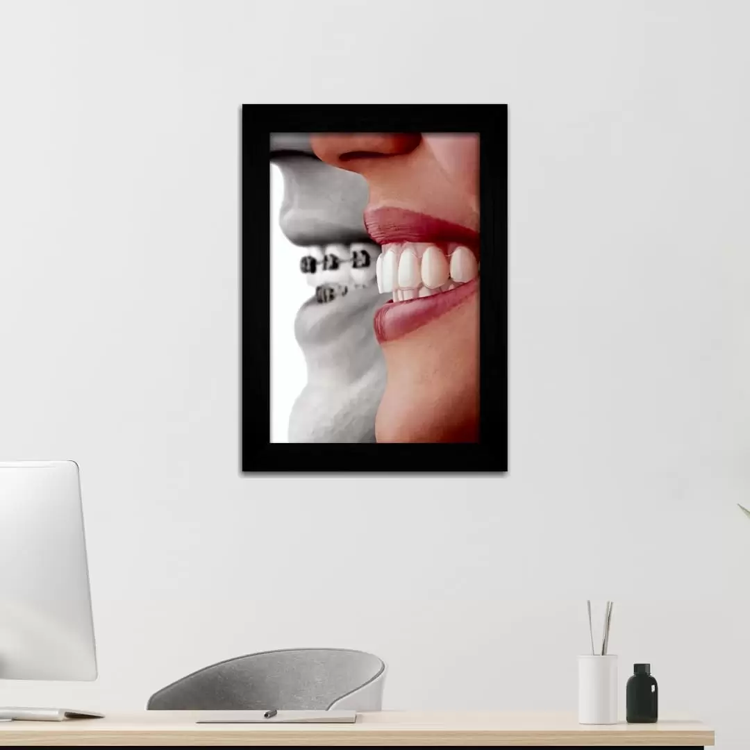 Quadro Decorativo Ilustração - Dentes - Moldura Preta -