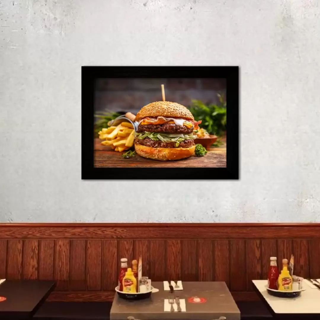 Quadro Decorativo Alimentos - Hambúrguer - Moldura Preta -