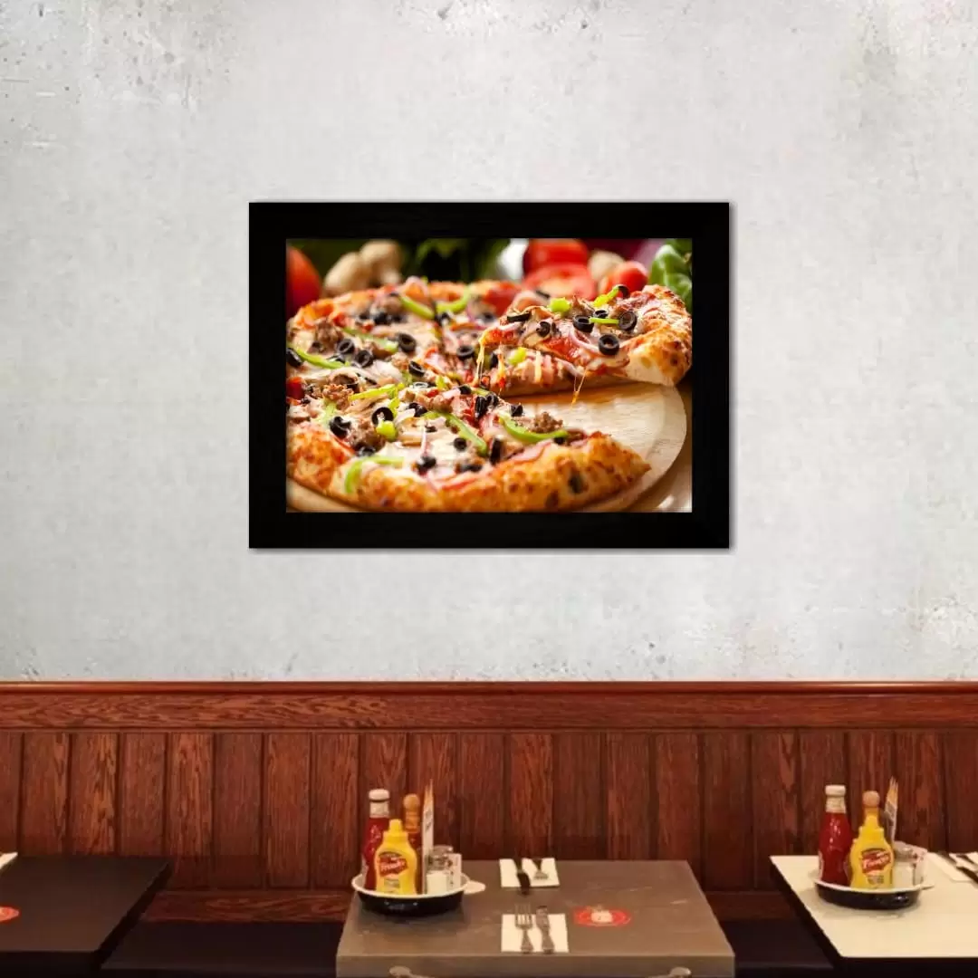 Quadro Decorativo Ilustração - Pizzas - Moldura Preta -
