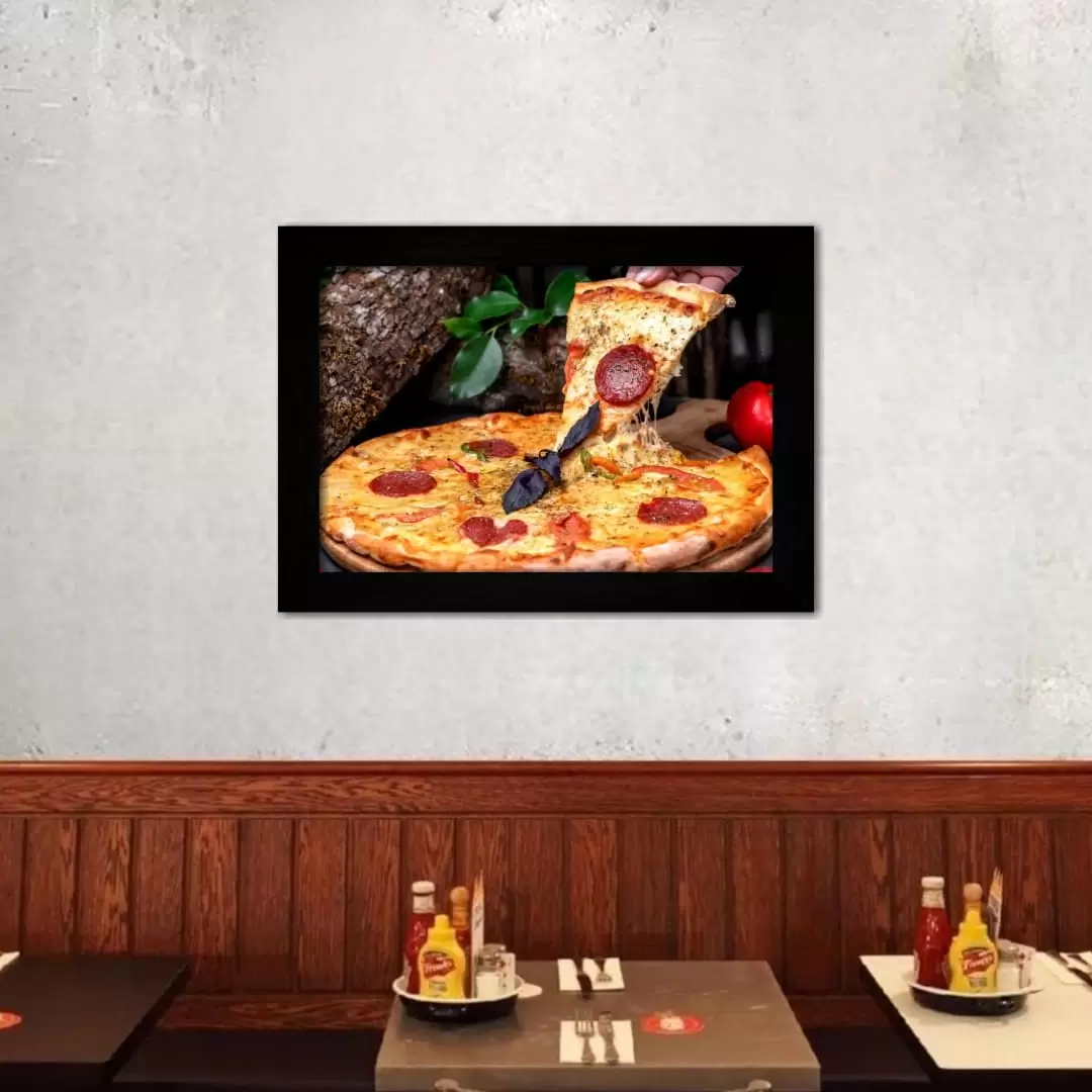 Quadro Decorativo Ilustração - Pizza - Moldura Preta -