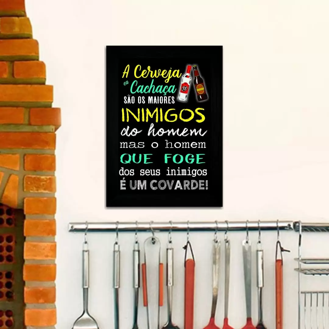 Quadro Decorativo frase - Cerveja&Cachaça - Moldura Preta