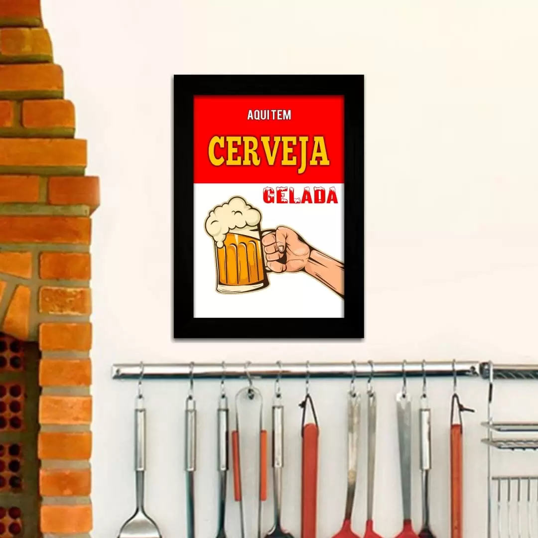 Quadro Decorativo Frase - Aqui tem - Moldura Preta