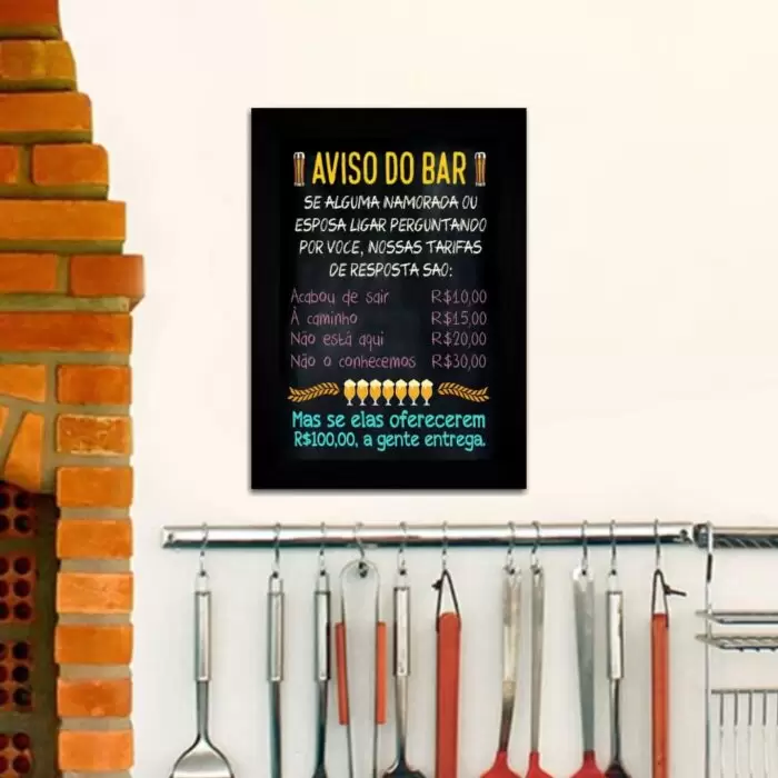 Quadro Decorativo Frase - AvisoDoBar - Moldura Preta