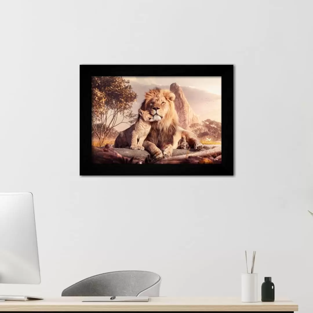 Quadro Decorativo Casal de Leões - Moldura Preta - Quadro Decorativo Casal de Leões - Moldura Preta -