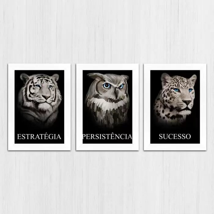 Kit 3 Quadros Estratégia... - Moldura Branca