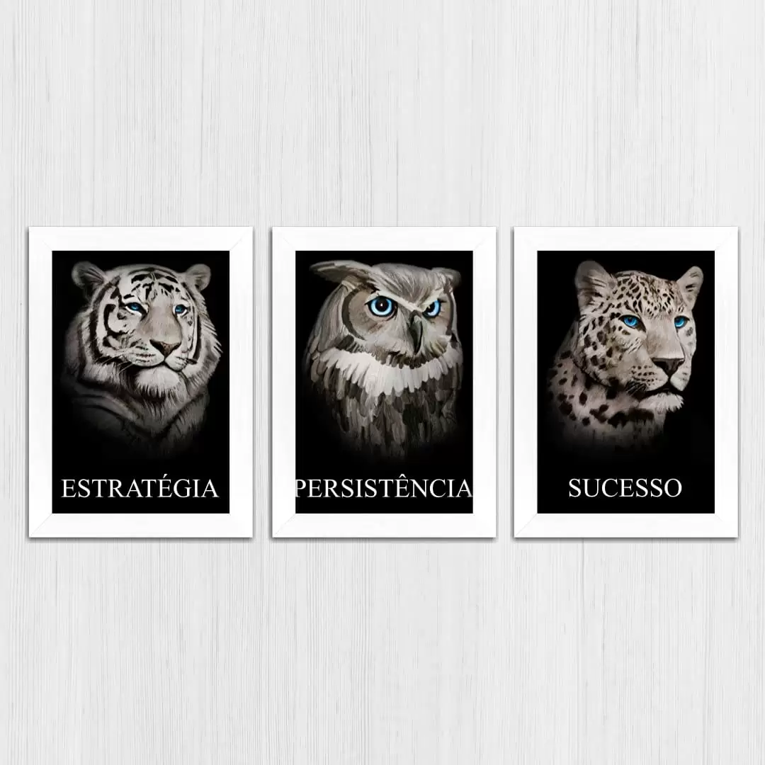 Kit 3 Quadros Estratégia... - Moldura Branca