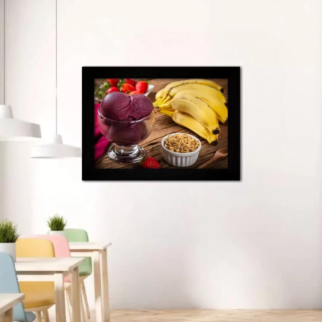 Quadro Decorativo Açaí e Granola - Moldura Preta -