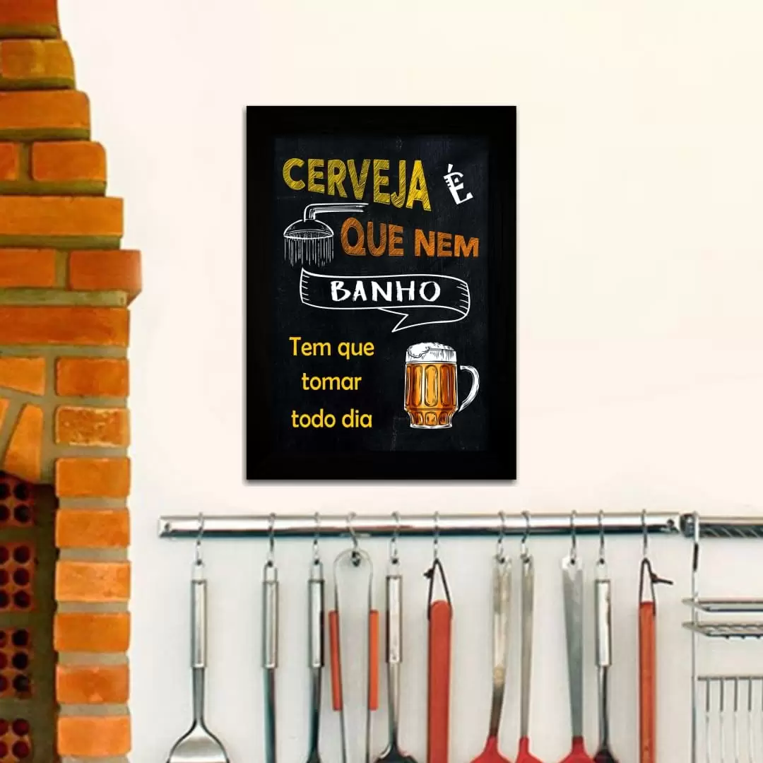 Quadro Decorativo Frase - Cerveja'é - Moldura Preta -