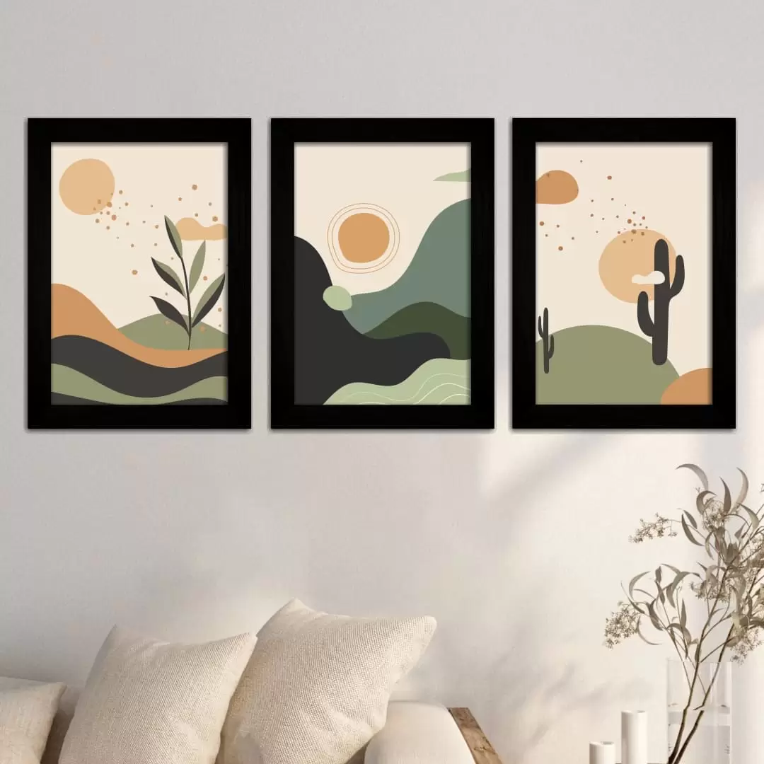 Kit 3 Quadros - Paisagem - Moldura Preta - Kit 3 Quadros - Paisagem - Moldura Preta -