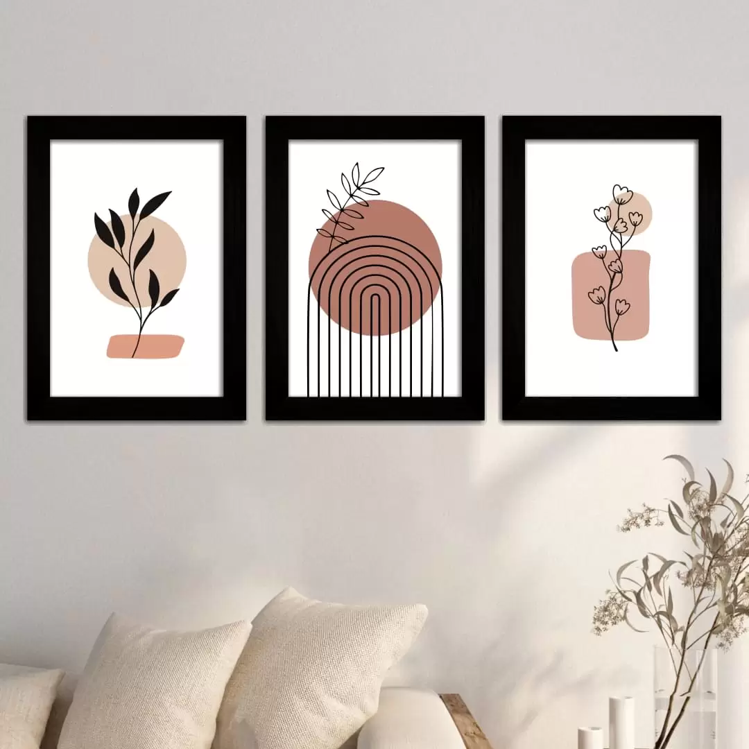 Kit-3 Quadros Abstrato Boho-Chic - Moldura Preta -