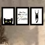Kit 3 Quadros Gato - Moldura Preta -