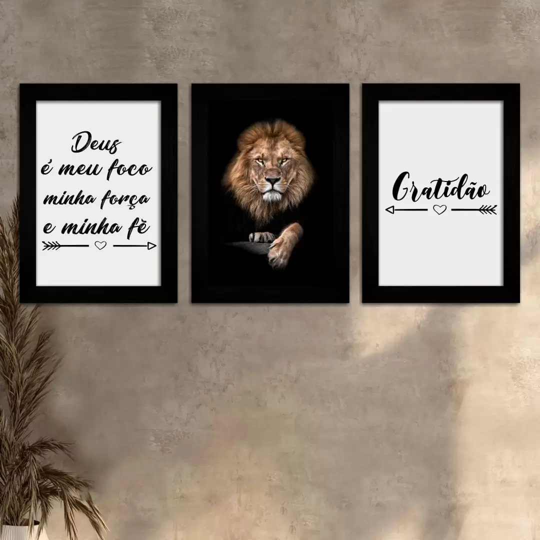 Kit 3 Quadros Deus-é-meu-Foco - Moldura Preta - Kit 3 Quadros Deus-é-meu-Foco - Moldura Preta -