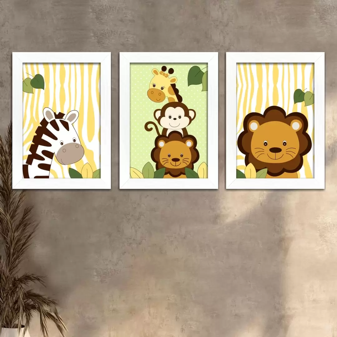 Kit 3 Quadros - Safari - Moldura Preta -
