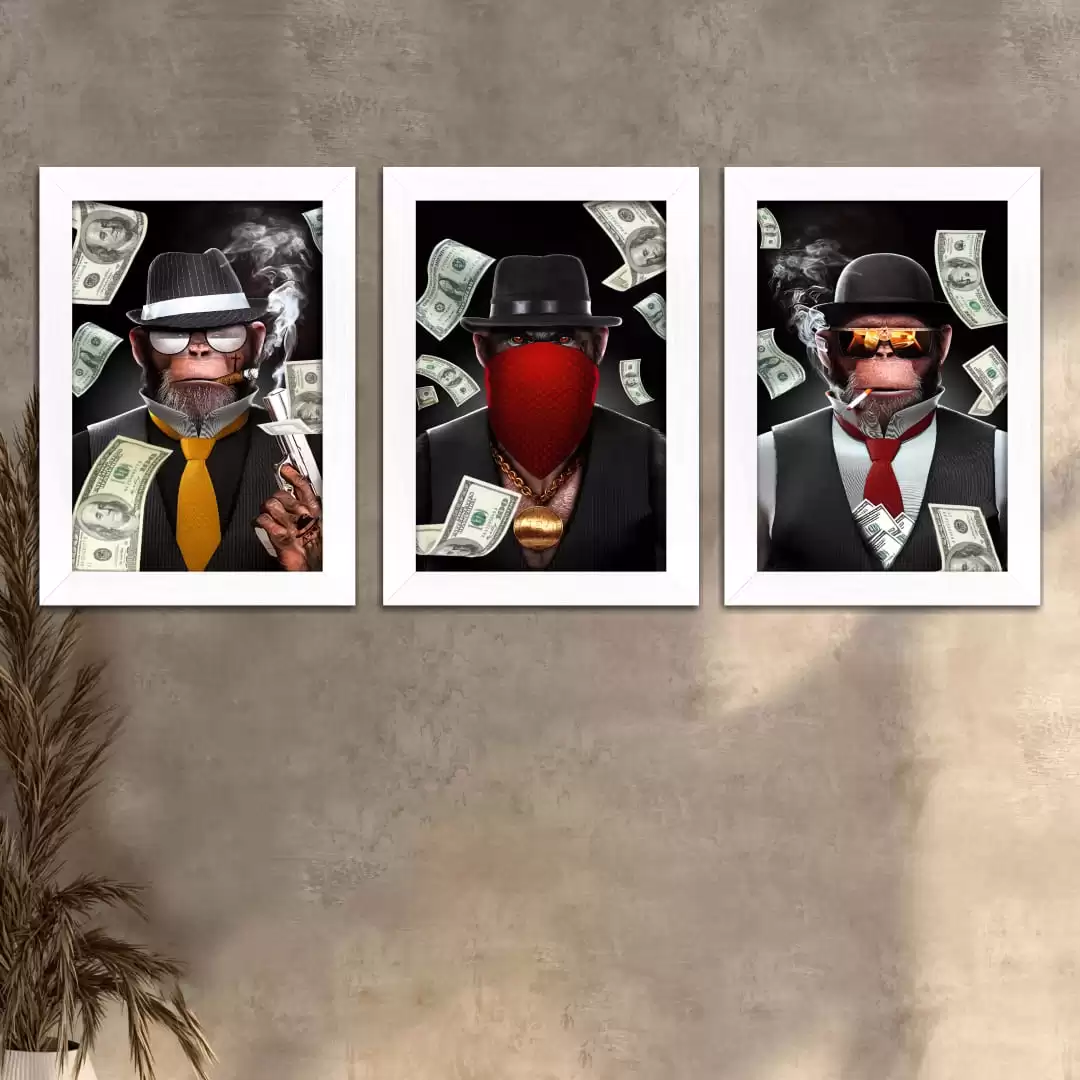 Kit 3 Quadros Macacos Drip - Imagem 2