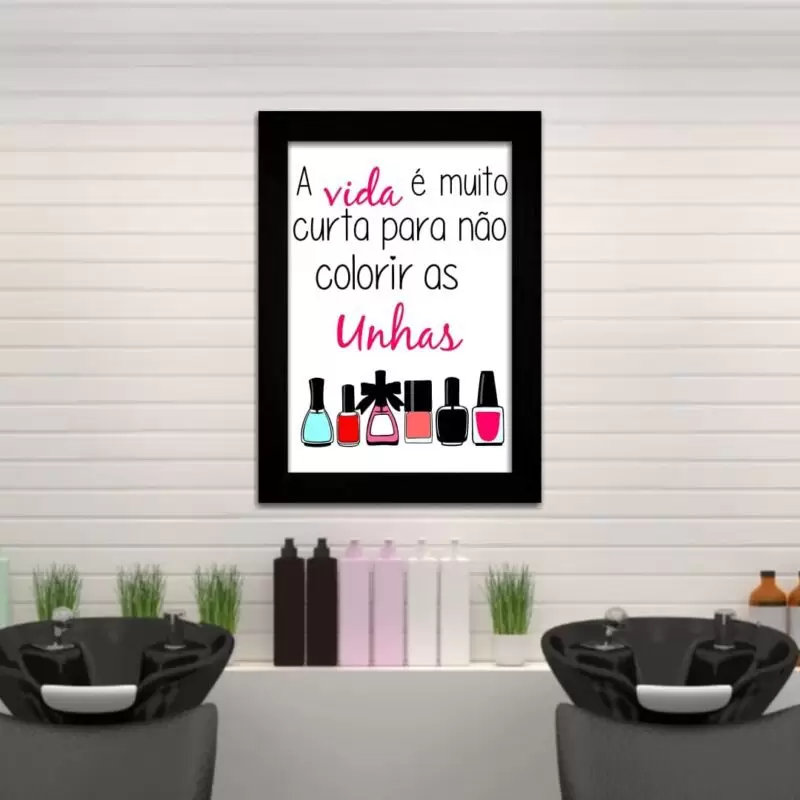 Quadro Decorativo Frase - ColorirUnhas - Moldura Preta -