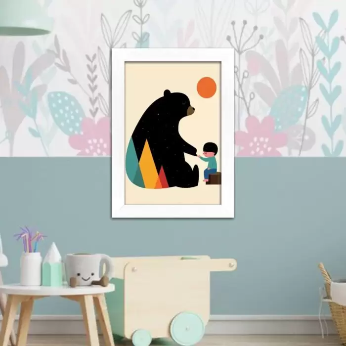 Quadro Decorativo Animais - Urso - Moldura Branca -