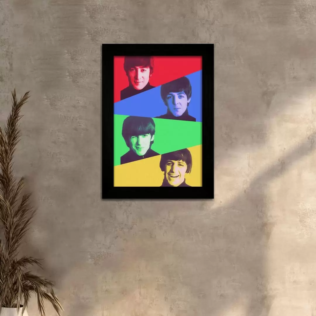 Quadro Decorativo Mosaico The-Beatles - Moldura Preta - Quadro Decorativo Mosaico The-Beatles - Moldura Preta -
