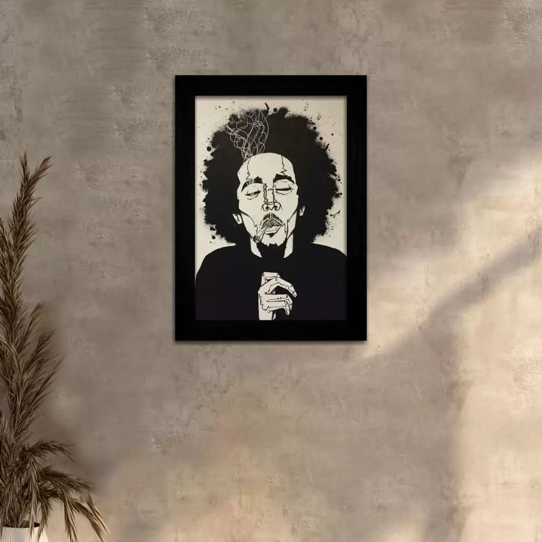 Quadro Decorativo Bob-Marley Art - Moldura Preta -