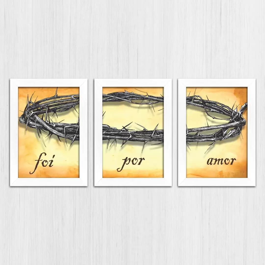 Kit 3 Quadros Foi-Por-Amor - Moldura Branca
