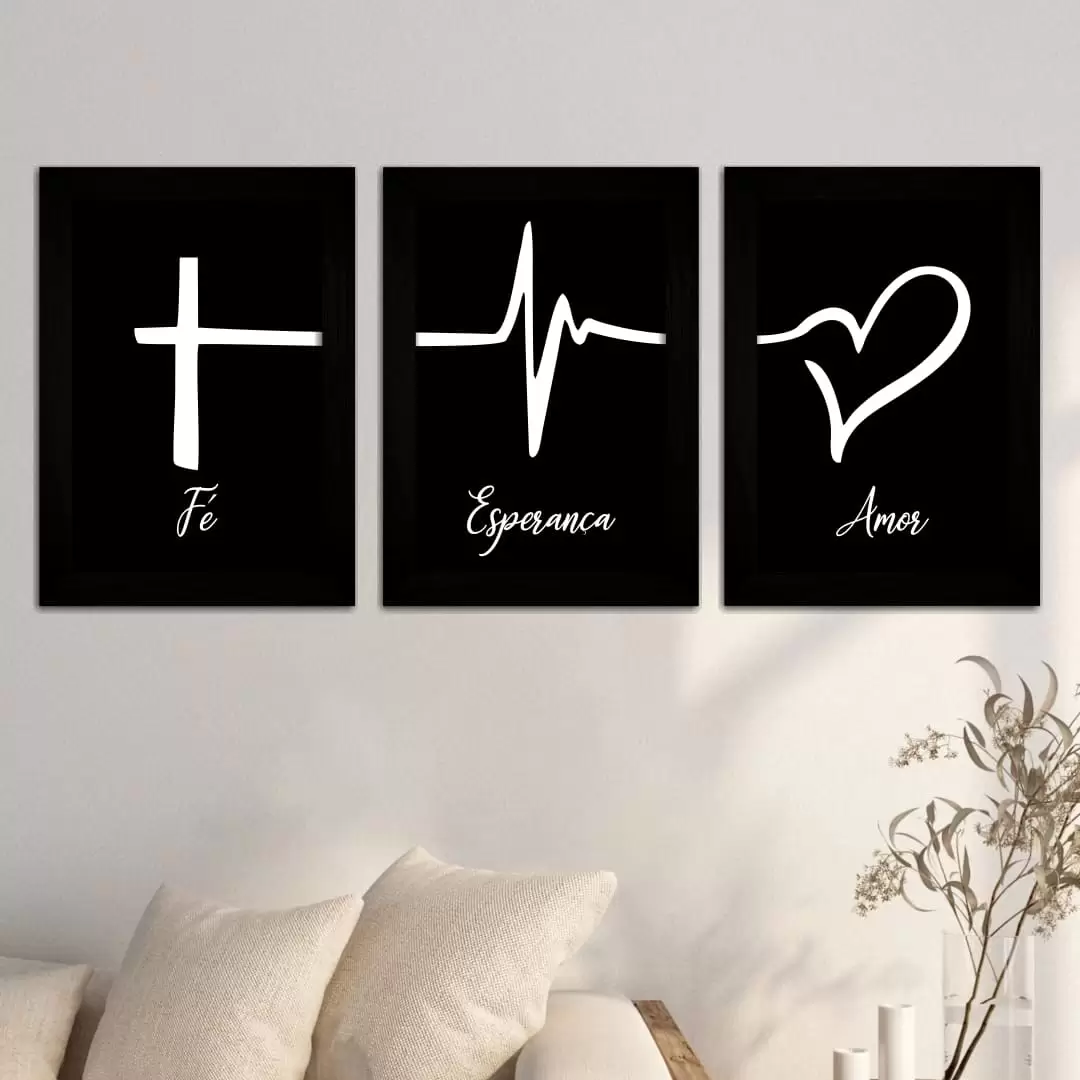Kit 3 Quadros Frase Fé Esperança - Imagem 2