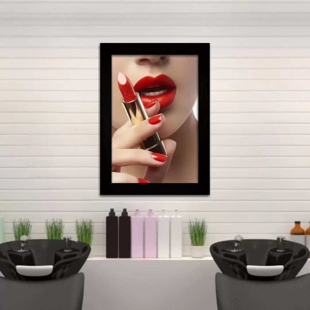 Quadro Decorativo Lábio Vermelho - Moldura Preta -