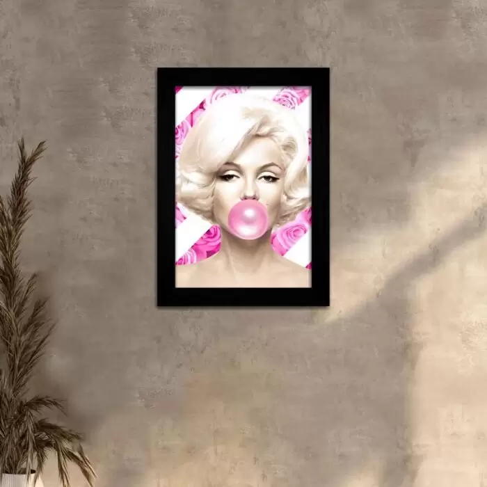 Quadro Decorativo Pink Marilyn Monroe - Moldura Preta -