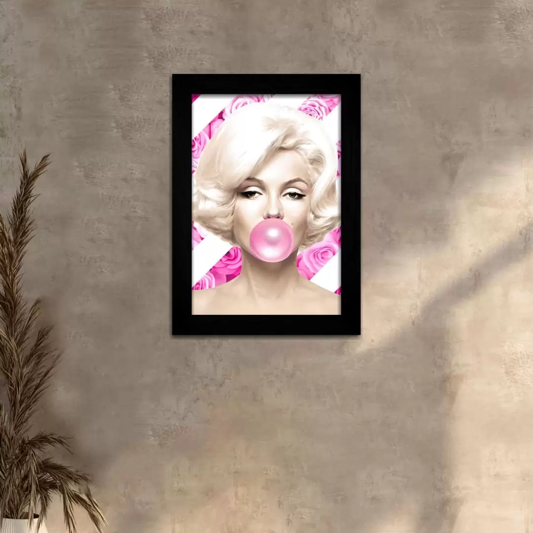 Quadro Decorativo Pink Marilyn Monroe - Moldura Preta - Quadro Decorativo Pink Marilyn Monroe - Moldura Preta -