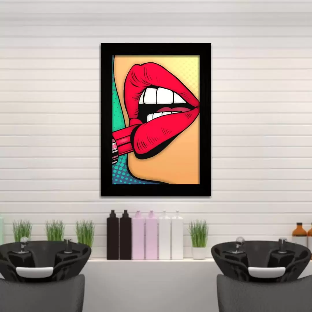 Quadro Decorativo Moda - Boca - Moldura Preta - Quadro Decorativo Moda - Boca - Moldura Preta -