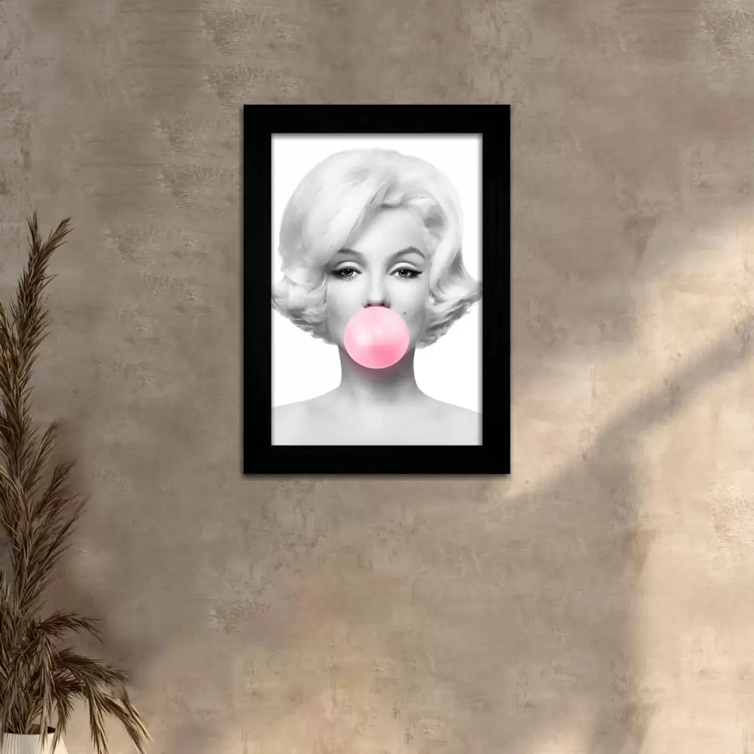 Quadro Decorativo Monroe Goma-Rosa - Moldura Preta - Quadro Decorativo Monroe Goma-Rosa - Moldura Preta -