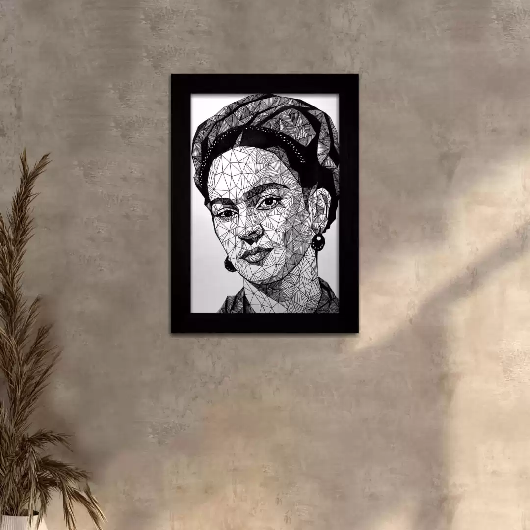 Quadro Decorativo Frida Mosaico - Moldura Preta -