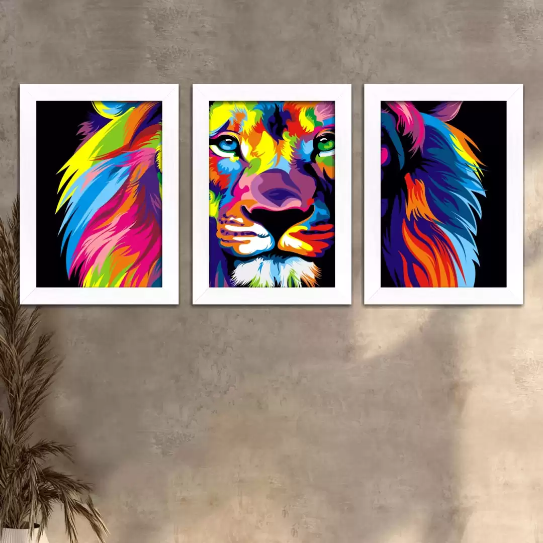 Kit-3 Quadros Leão Colorido - Imagem 2