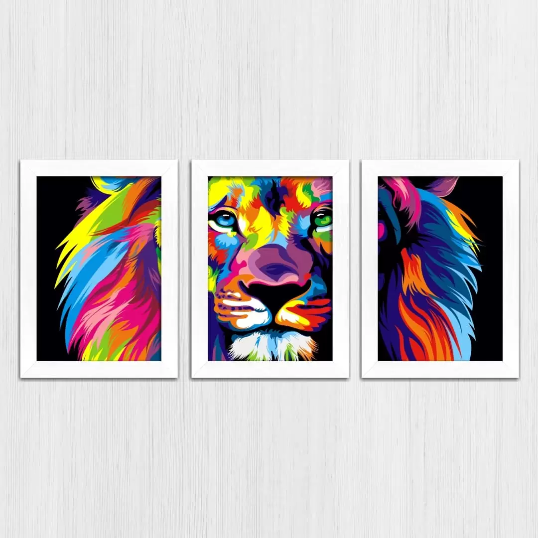 Kit-3 Quadros Leão Colorido - Imagem 4