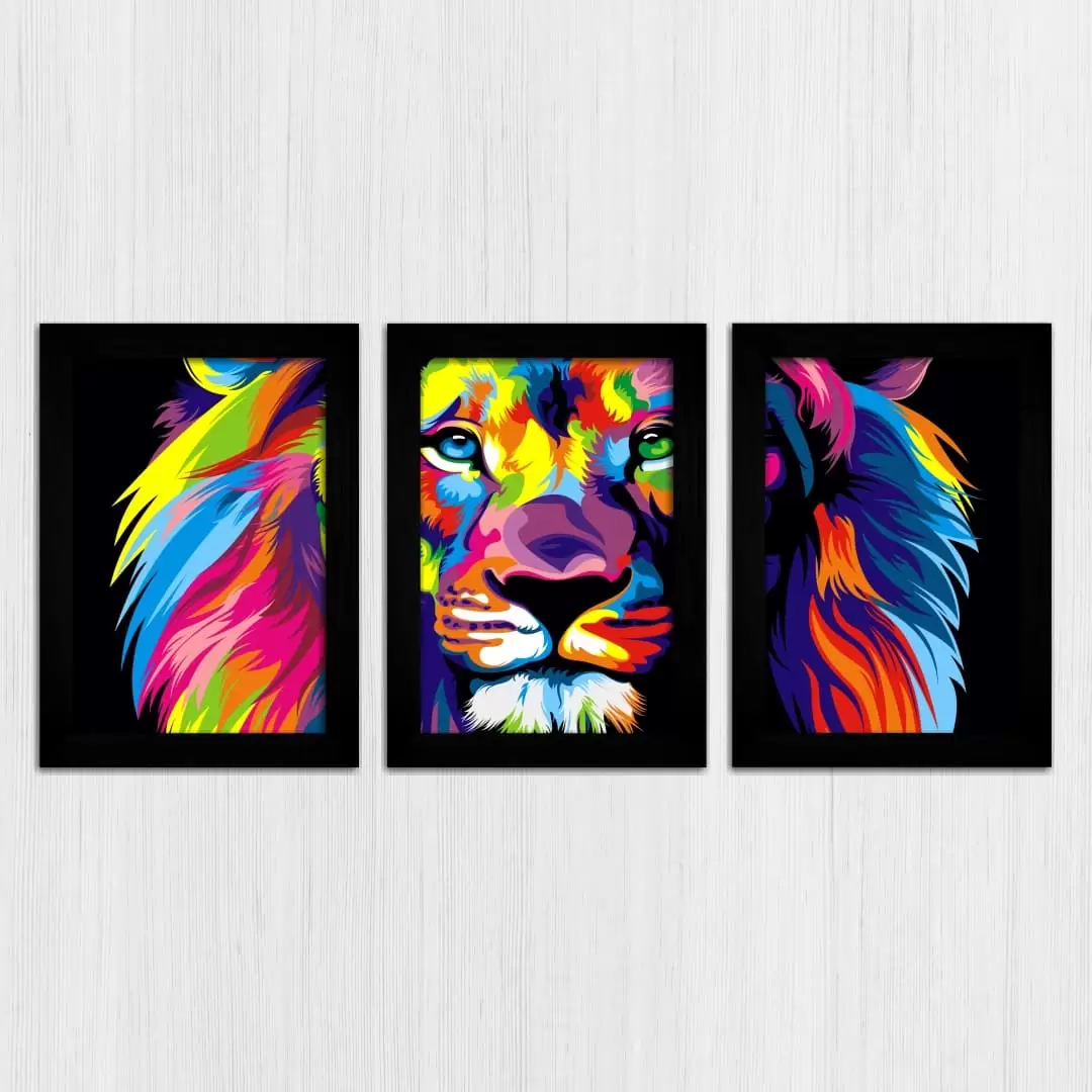 Kit-3 Quadros Leão Colorido - Imagem 3
