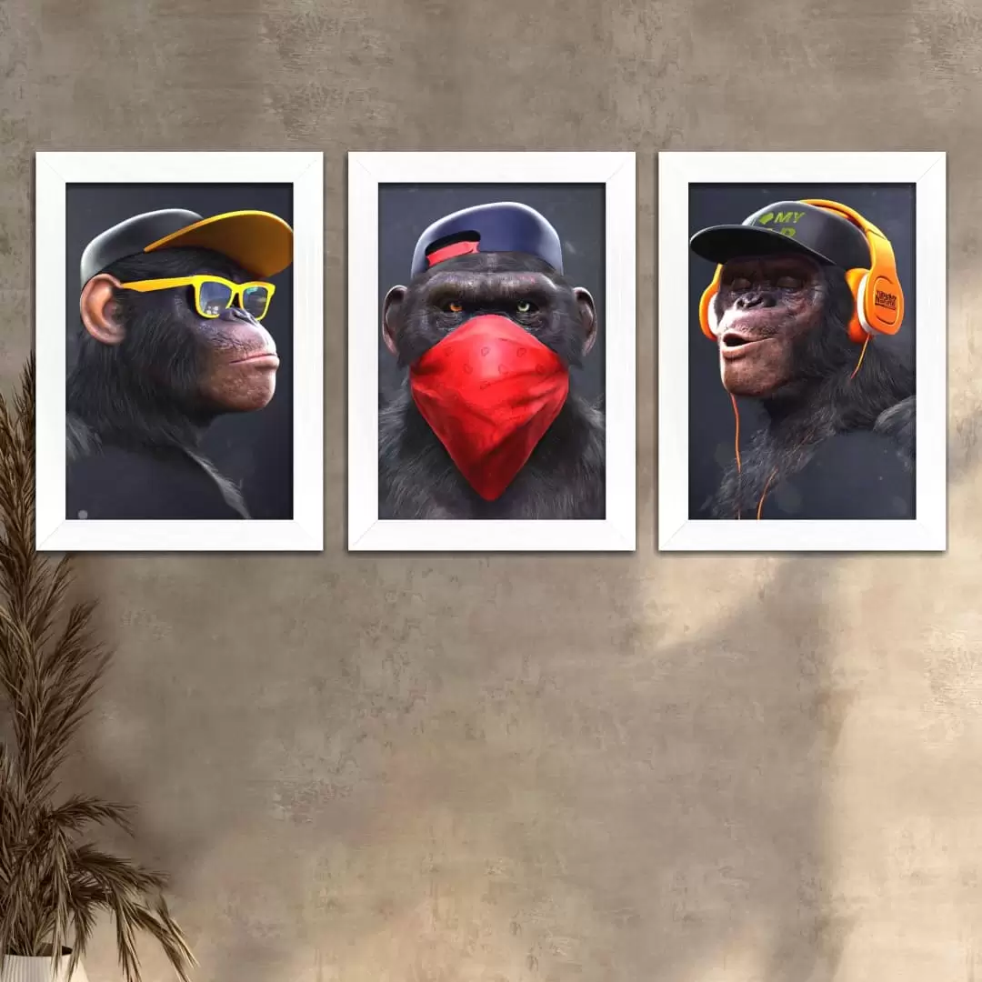 Kit 3 Quadros - Macacos - Imagem 2