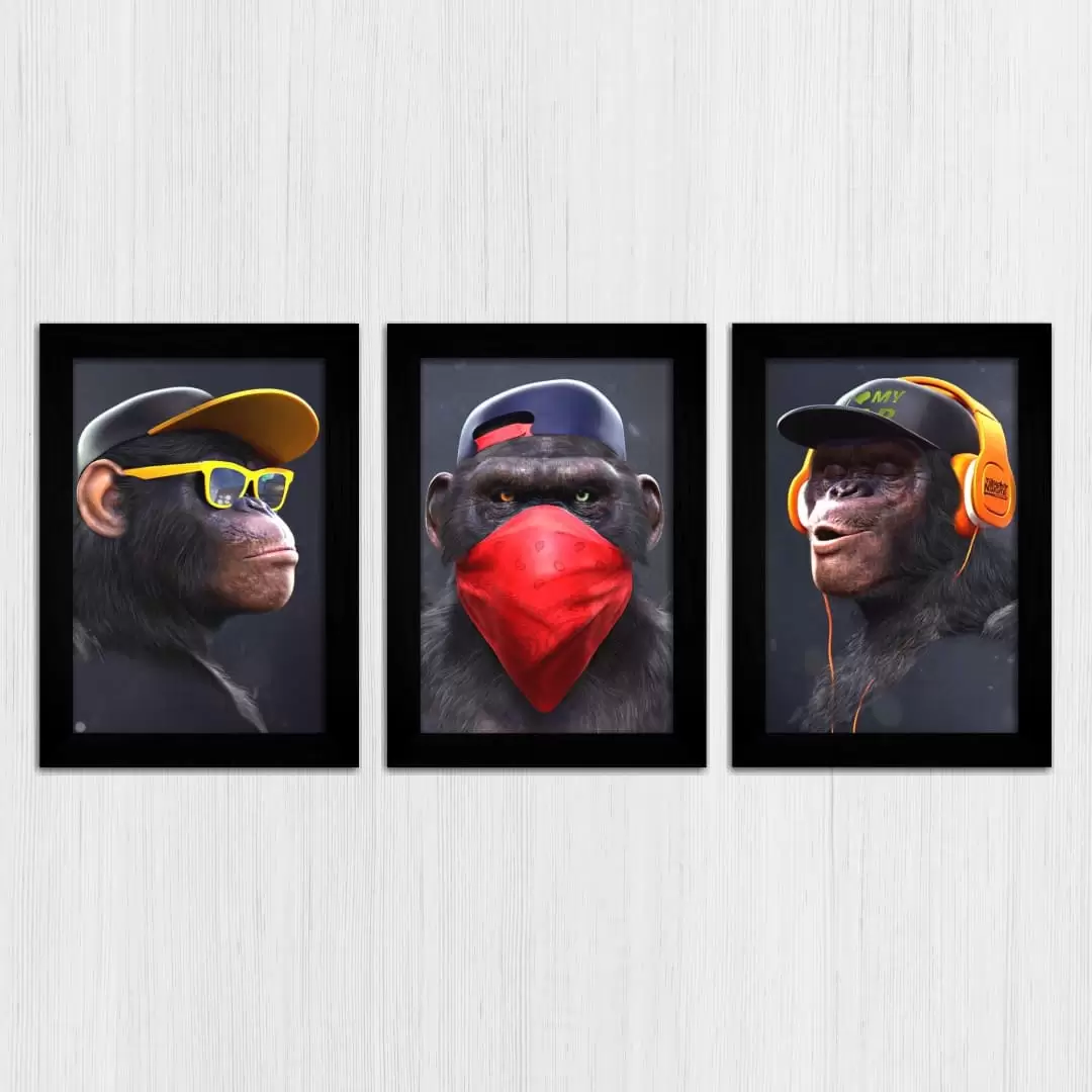 Kit 3 Quadros - Macacos - Imagem 3