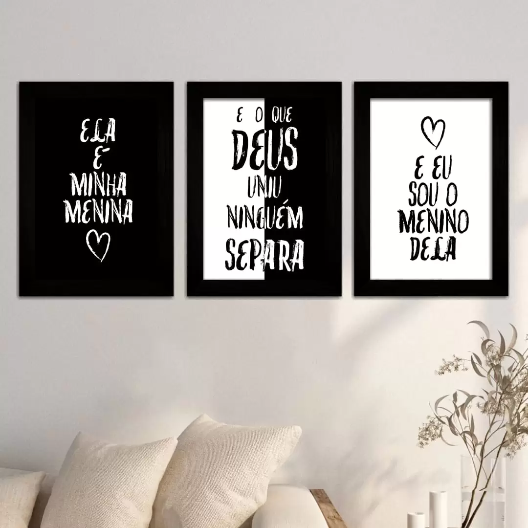 Kit 3 Quadros Ela-é-minha-Menina - Moldura Preta -
