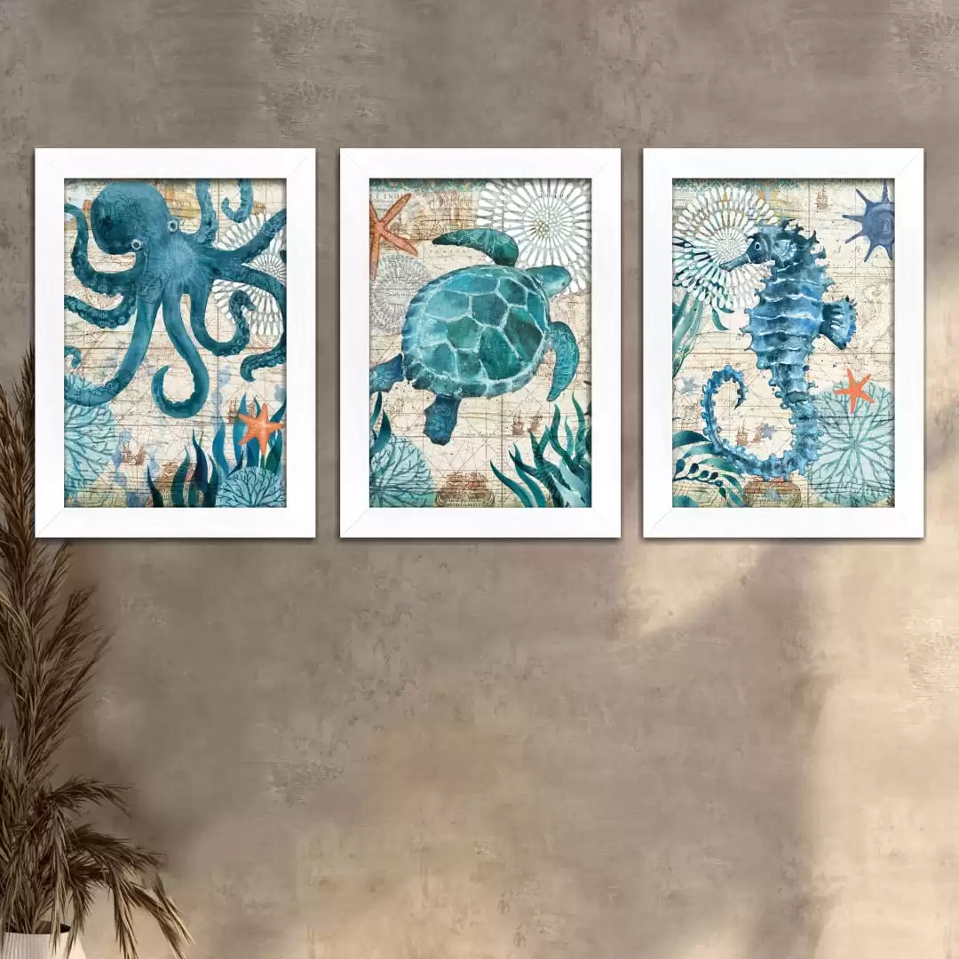 Kit 3 Quadros Animais-Marinhos - Imagem 2