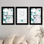 Kit 3 Quadros - Amor-Fé... - Moldura Preta -