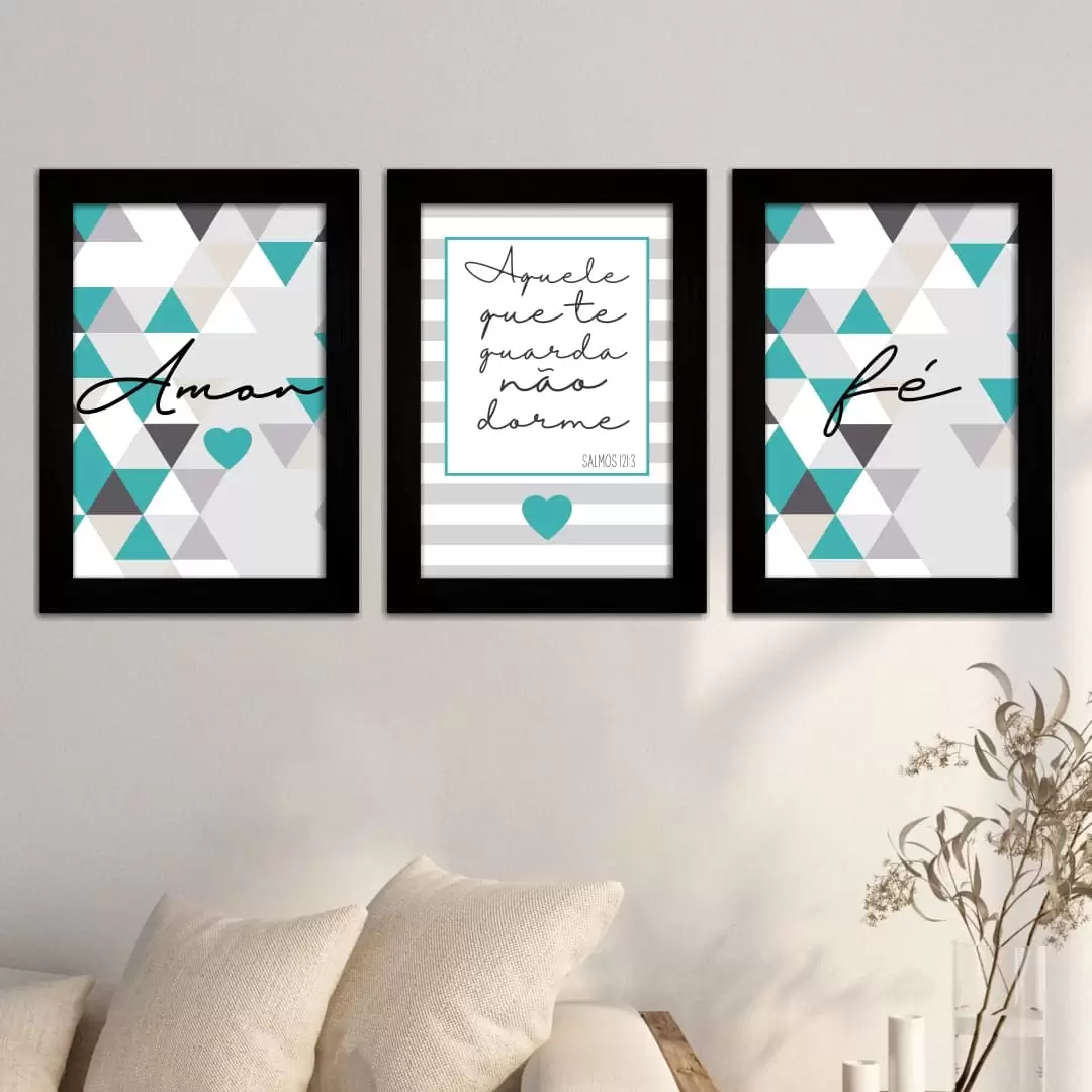 Kit 3 Quadros - Amor-Fé... - Moldura Preta -
