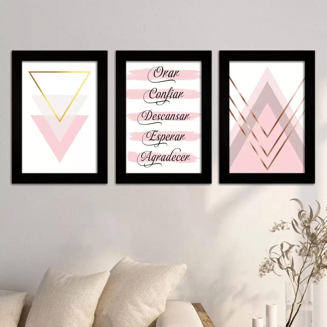 Kit 3 Quadros Orar-Confiar - Moldura Preta -