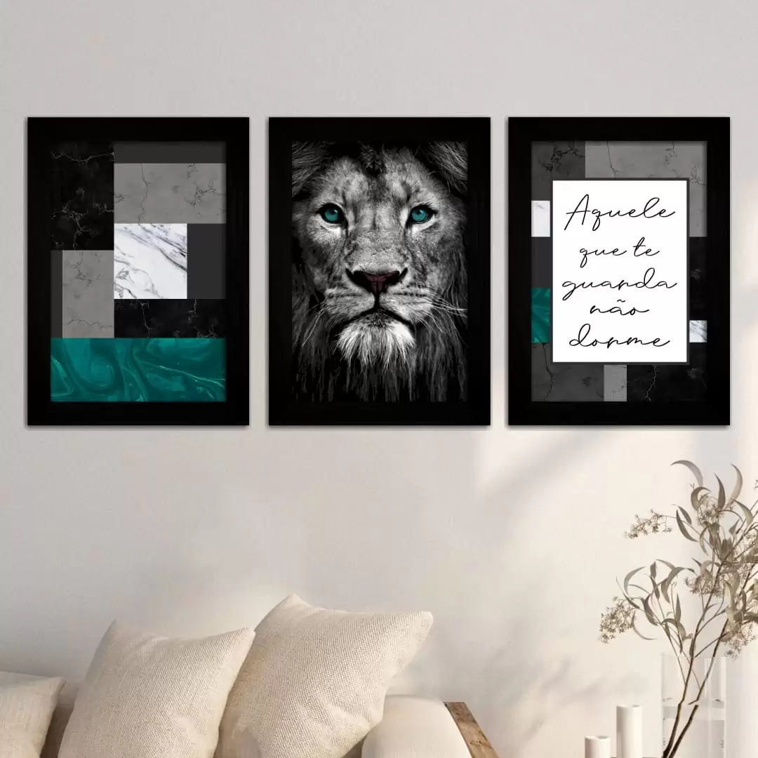 Kit 3 Quadros Aquele-que-te-guarda - Moldura Preta -