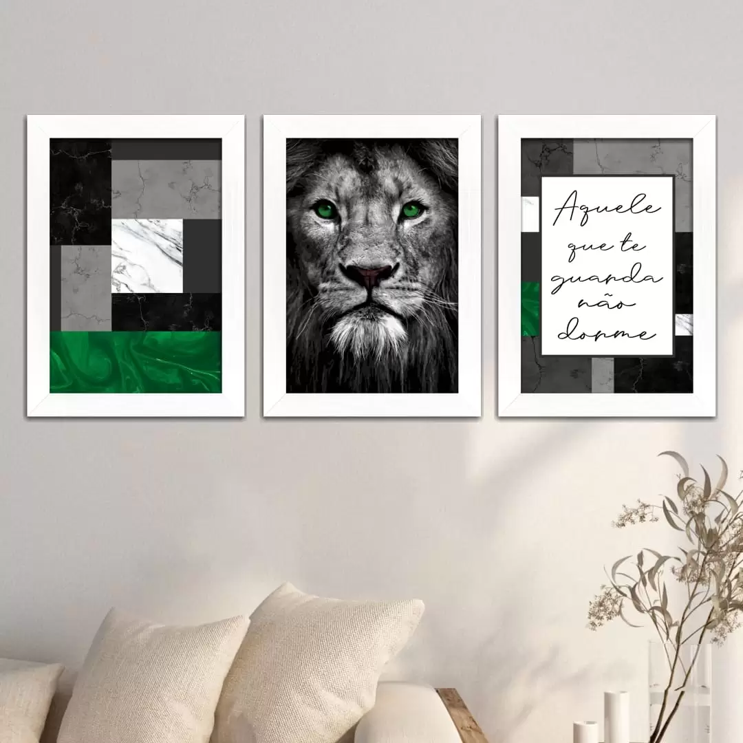 Kit 3 Quadros-Frase Leão-olhos-verdes - Imagem 2