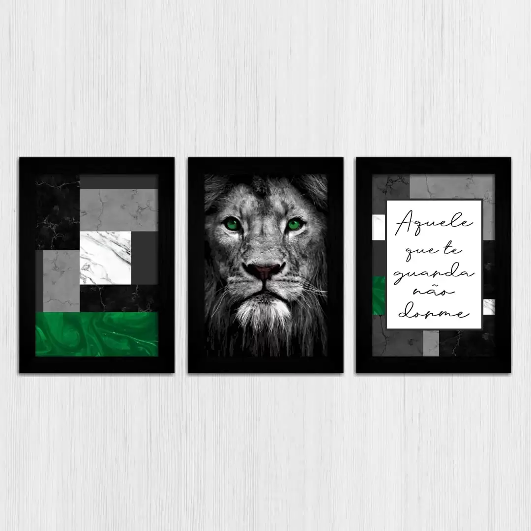 Kit 3 Quadros-Frase Leão-olhos-verdes - Imagem 3