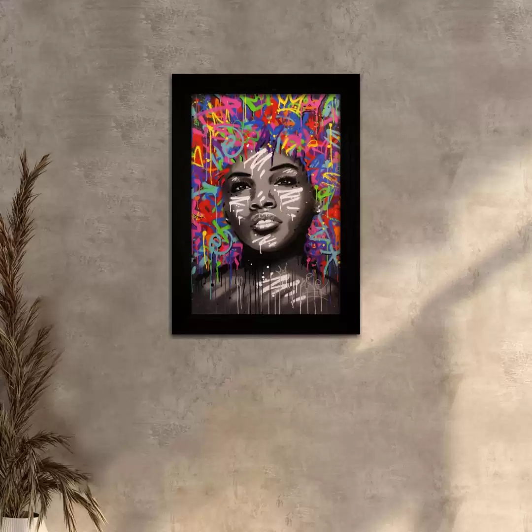 Quadro Decorativo Mulher Negra-Abstrato - Moldura Preta -