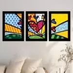 Kit 3 Quadros Abstrato... - Moldura Preta -