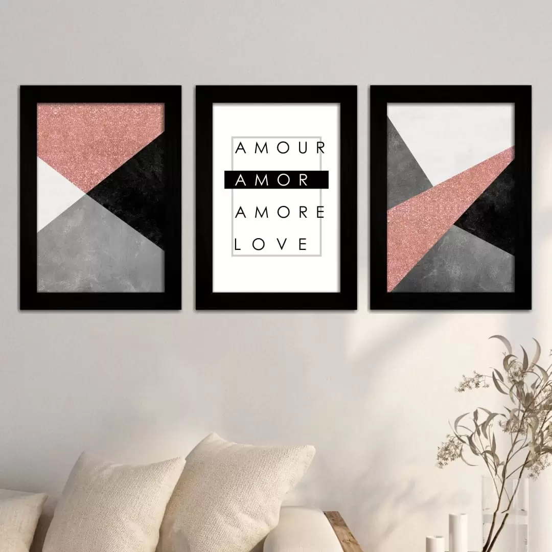 Kit 3 Quadros Amor-Love - Moldura Preta -